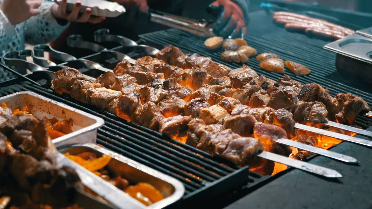 Meat grilling on the grill